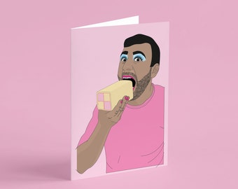 Tarjeta de felicitación en blanco con pastel Battenberg - Bake Off Funny Queer Gay Drag Pride LGBTQAI+ Birthday