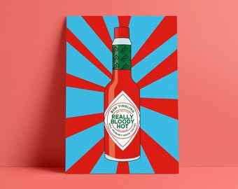 Impresión artística inspirada en Tabasco con salsa picante realmente sangrienta (tamaños A4/A3)