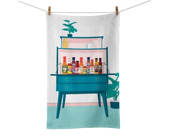 Paño de cocina con mueble para salsas picantes: decoración de cocina moderna de mediados de siglo