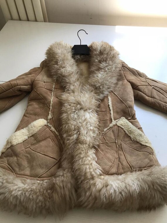 Vintage Hippie Boho Afghan Sheepskin Leather Coat