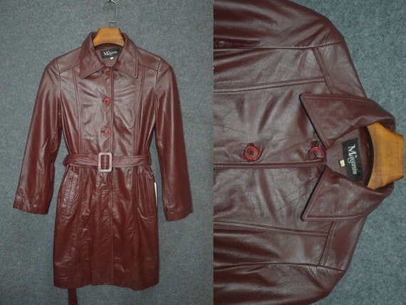 Red Vintage 70s Leather Women's Leather Trench Coa