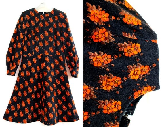 Vintage Japanese Mod Flower Black Orange Flower Pa
