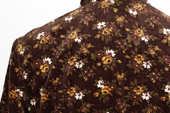 vintage 1970s rust brown blouse with yellow embroidered flowers size s