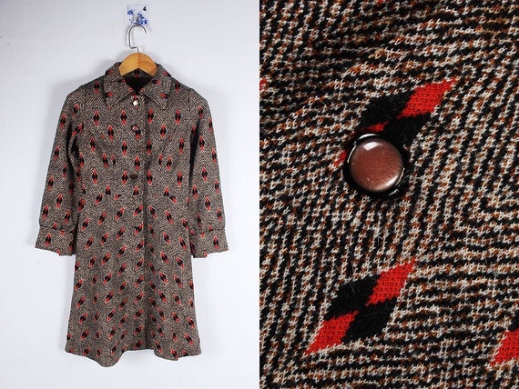 Size XS S Vintage Japanese Beige Coat Wool Japanese Checked 70/'s Coat