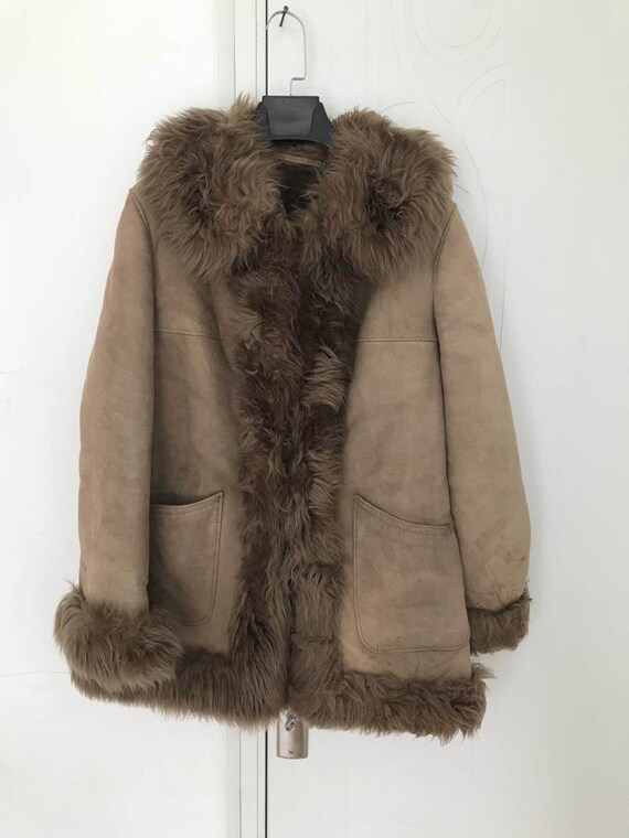 Vintage Hippie Boho Afghan Sheepskin Leather Coat