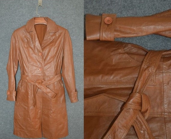 Orange Brown Vintage 70s Leather Women's Leather T