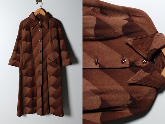 Vintage Brown Pattern 70s Wool Coat