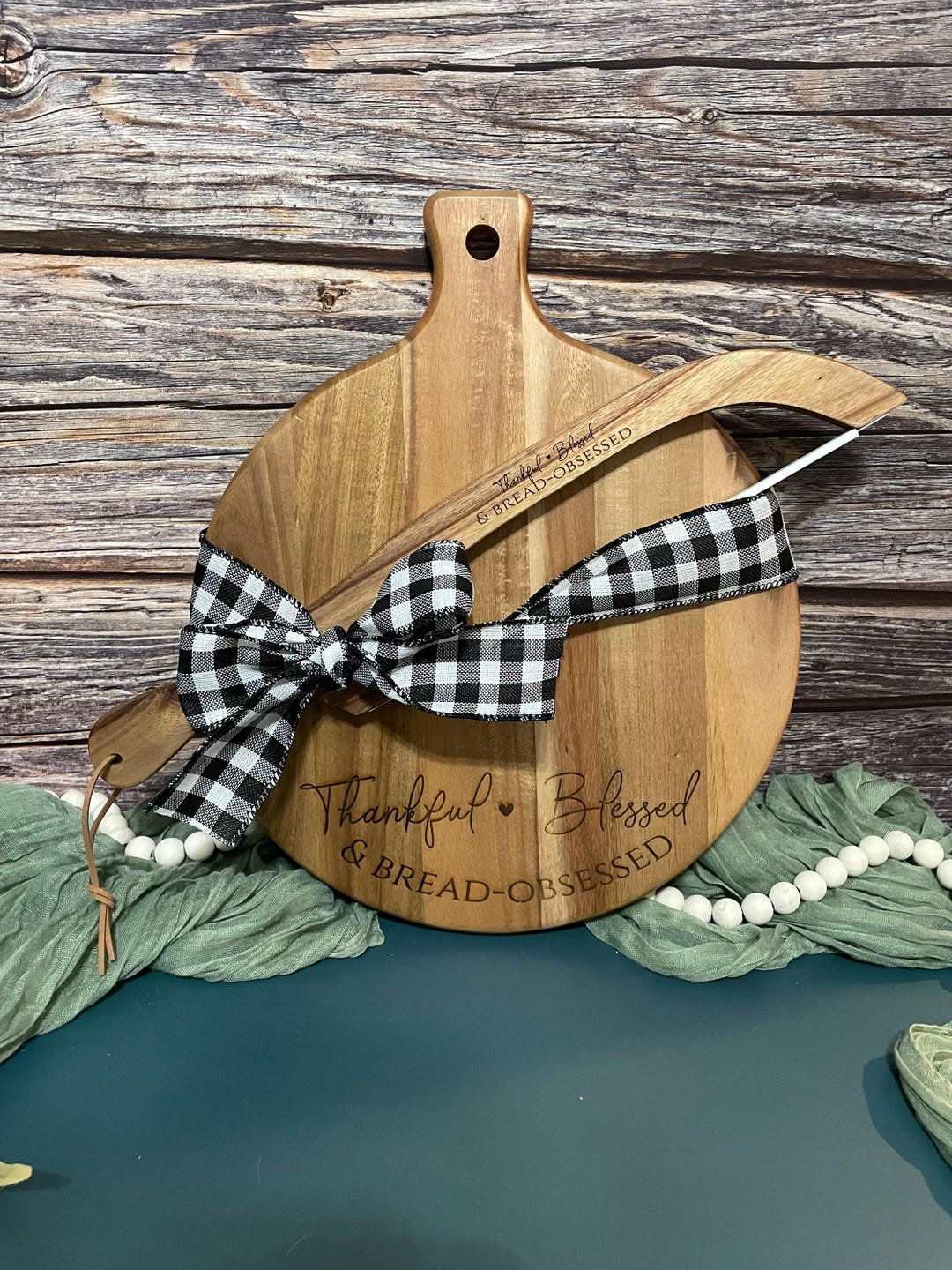 Laser Engraved Bread Board Set – Includes Knife – 