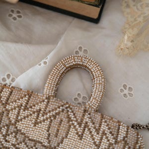 1920's Antique Deco Inspired Gatsby Beaded Evening Bag - Champagne Rose
