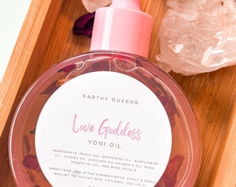 Love Goddess Yoni Oil – Feminine Care Oil, Vulva Moisturizer, Rose Infused Yoni Oil, Natural Feminine Wellness, Self-Care Gift for Her