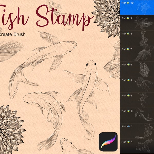 Procreate tattoo, Stamp brush, procreate brush, tattoo, tattoo design, tattoo brush, tattoo Stamp, fish stamp, fish