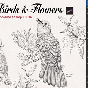 Procreate brush, stamp, stamp brush, tattoo guid, procreate tattoo, tattoo stamp, tattoo, procreate tattoo stamp, bird, flowers