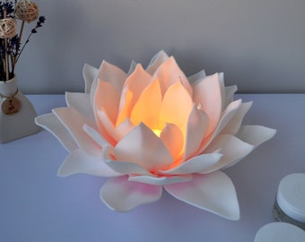 Lotus Small Table Lamp with LED Candle Fairy Flower Night Lamp Yoga Meditation Spiritual Decoration - Handmade Lamp