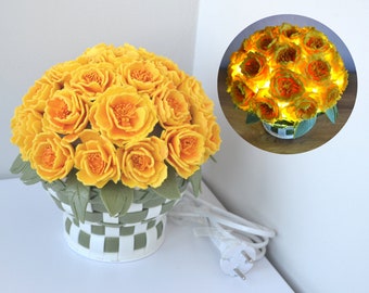 Orange Marigold Flower Lamp, Small Bedside Table Lamp, Bedroom Lamp for Nightstand, Floral Night Light, Cottagecore Room Decor