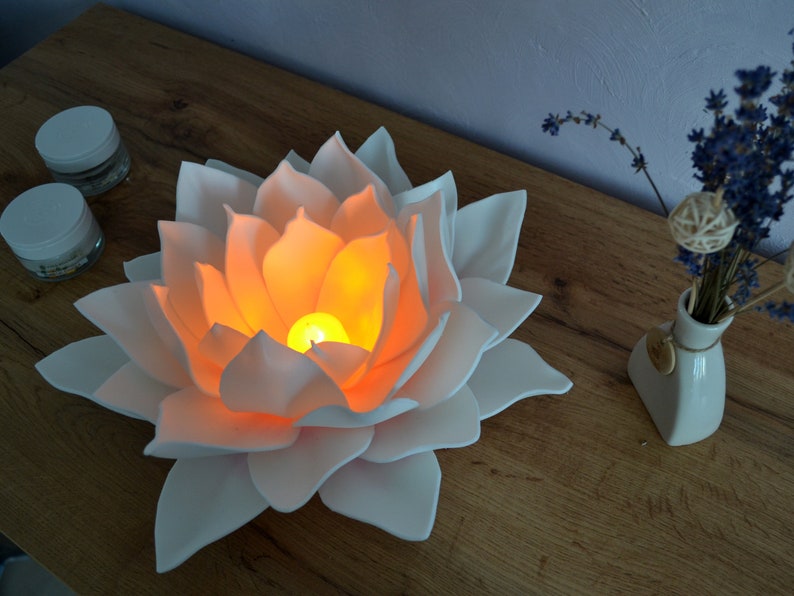 Lotus Small Table Lamp with LED Candle Fairy Flower Night Lamp Yoga Meditation Spiritual Decoration Handmade Lamp image 2