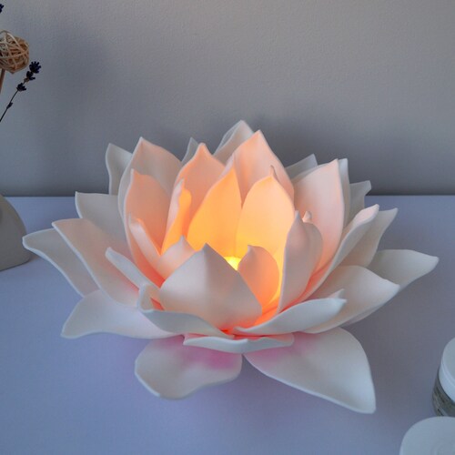 Lotus Small Table Lamp with LED Candle Fairy Flower Night Lamp Yoga Meditation Spiritual Decoration - Handmade Lamp