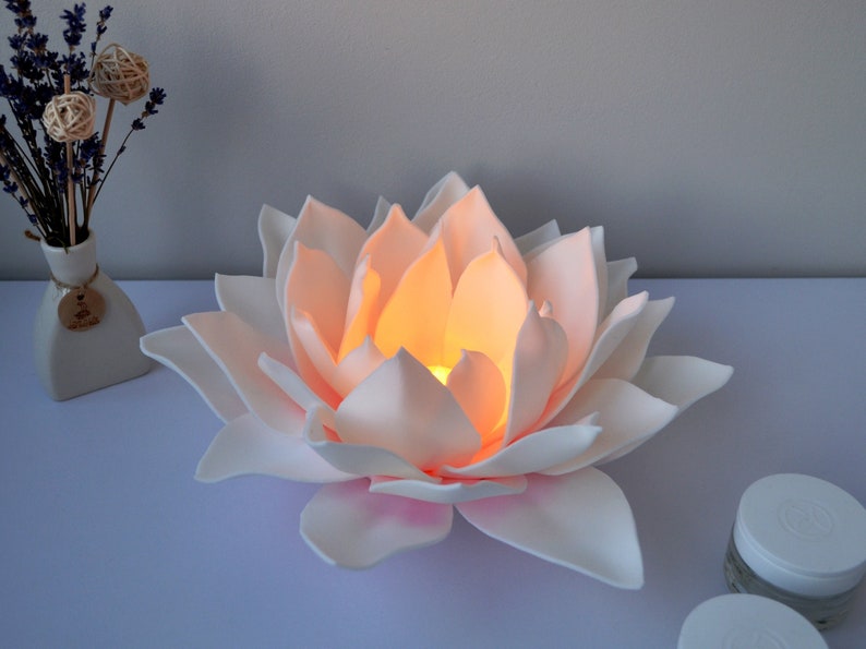 Lotus Small Table Lamp with LED Candle Fairy Flower Night Lamp Yoga Meditation Spiritual Decoration Handmade Lamp image 1