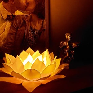 Lotus Small Table Lamp with LED Candle Fairy Flower Night Lamp Yoga Meditation Spiritual Decoration Handmade Lamp image 10