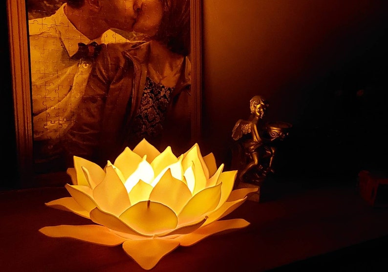 Lotus Small Table Lamp with LED Candle Fairy Flower Night Lamp Yoga Meditation Spiritual Decoration Handmade Lamp image 10