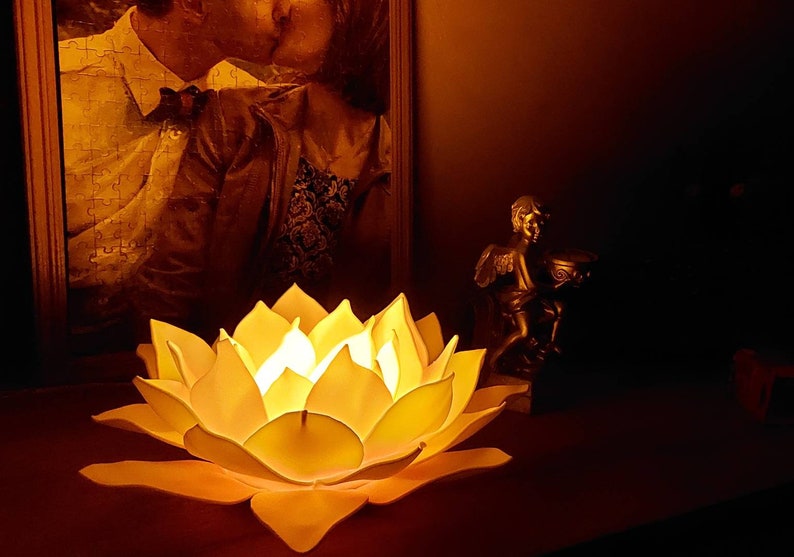 Lotus Small Table Lamp With LED Candle Fairy Flower Night Lamp Etsy