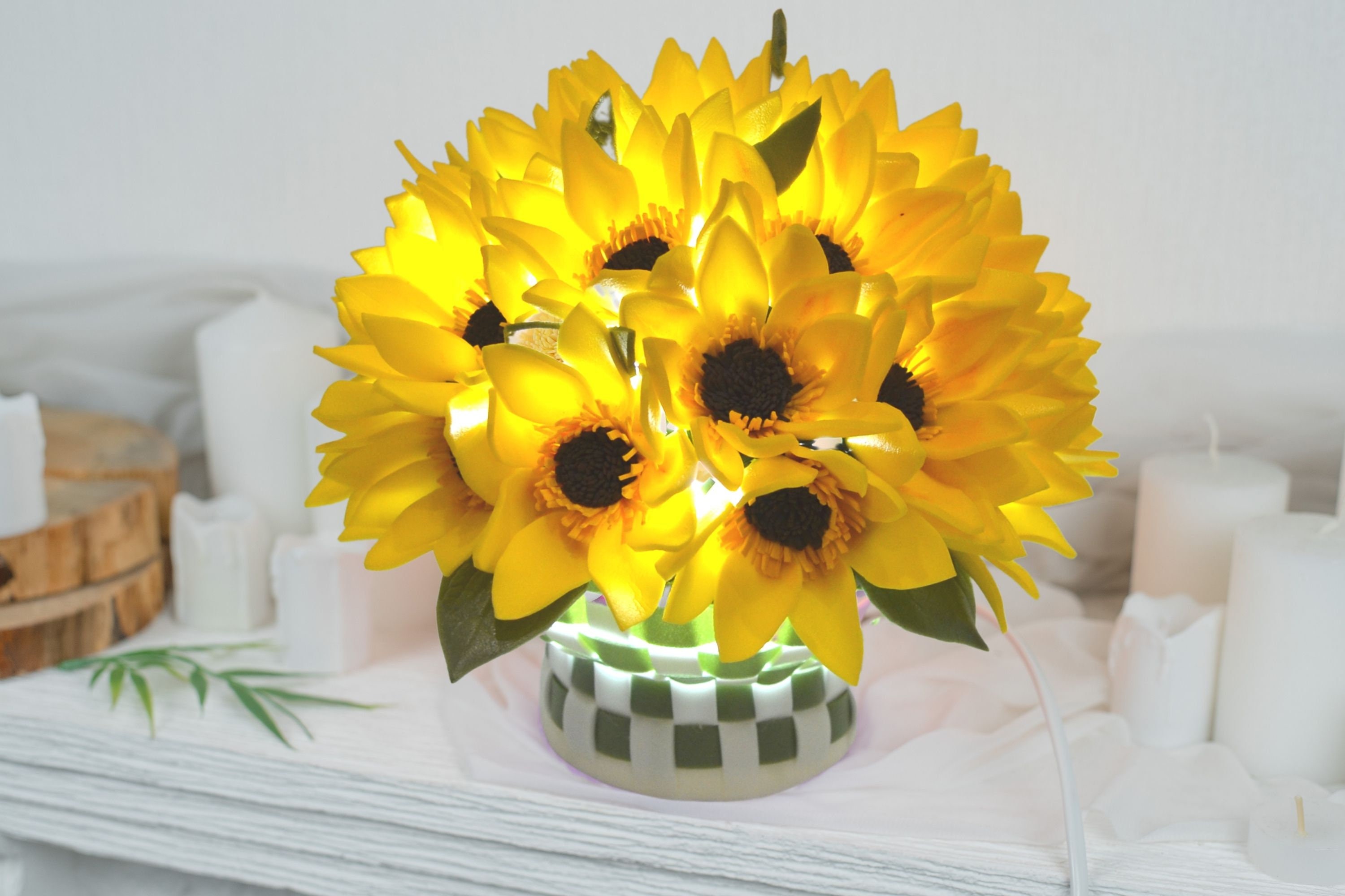 lampe sunflower cottagecore, lampe de nuit plug in flower, petite lampe table chevet, décor tournesol campagne - prêt à expédier