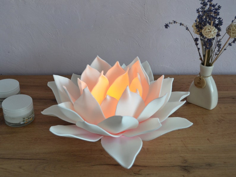 Lotus Small Table Lamp with LED Candle Fairy Flower Night Lamp Yoga Meditation Spiritual Decoration Handmade Lamp image 4