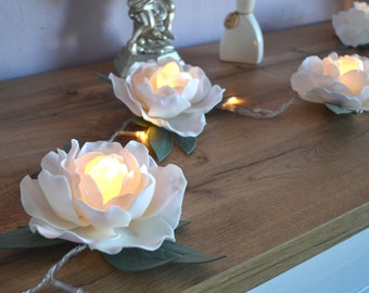 Flower String Fairy Lights LED Peonies String Lights for Bedroom Living Room Fireplace Garland Christmas Party Wedding Decor