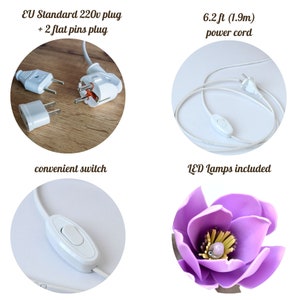 Accent Plug In Flower Wall Sconce, Farmhouse Plug In Wall Lamp with Cord, Decorative Flower Lamp with Wooden Elements image 10
