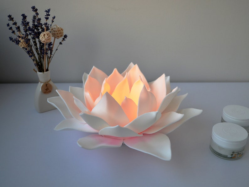 Lotus Small Table Lamp with LED Candle Fairy Flower Night Lamp Yoga Meditation Spiritual Decoration Handmade Lamp image 5