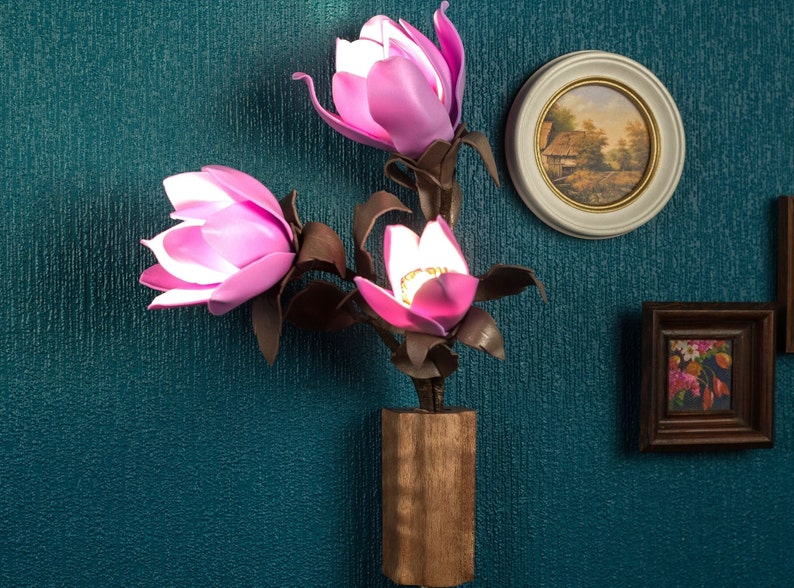 Accent Plug In Flower Wall Sconce, Farmhouse Plug In Wall Lamp with Cord, Decorative Flower Lamp with Wooden Elements image 1