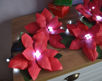 Kerstmis Poinsettia slinger Fairy Lights Boom String Lights Kunstmatige Rode Poinsettia Handgemaakte Isolon Christmas Ornament