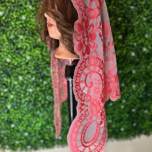 Red Triangular Spanish Mantilla Veil Lace