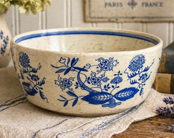 Zell Limburg (Zeller Keramik) blue and white pottery bowl, made in West Germany and marked “Echt Dom-Keramik.” - Vintage