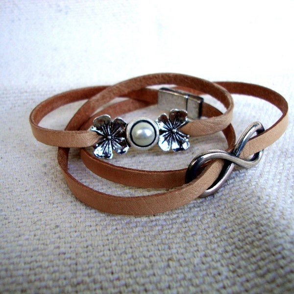 Bracelet triple cuir beige