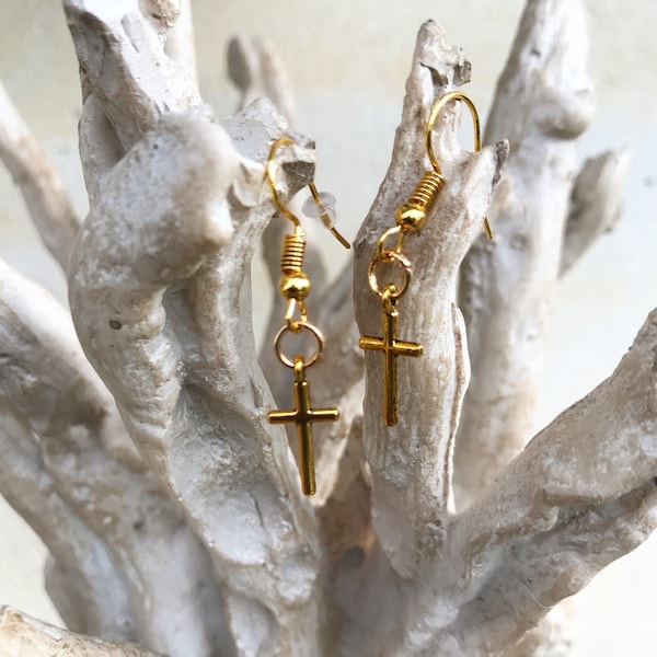 Mens Hanging Cross Earrings Etsy UK