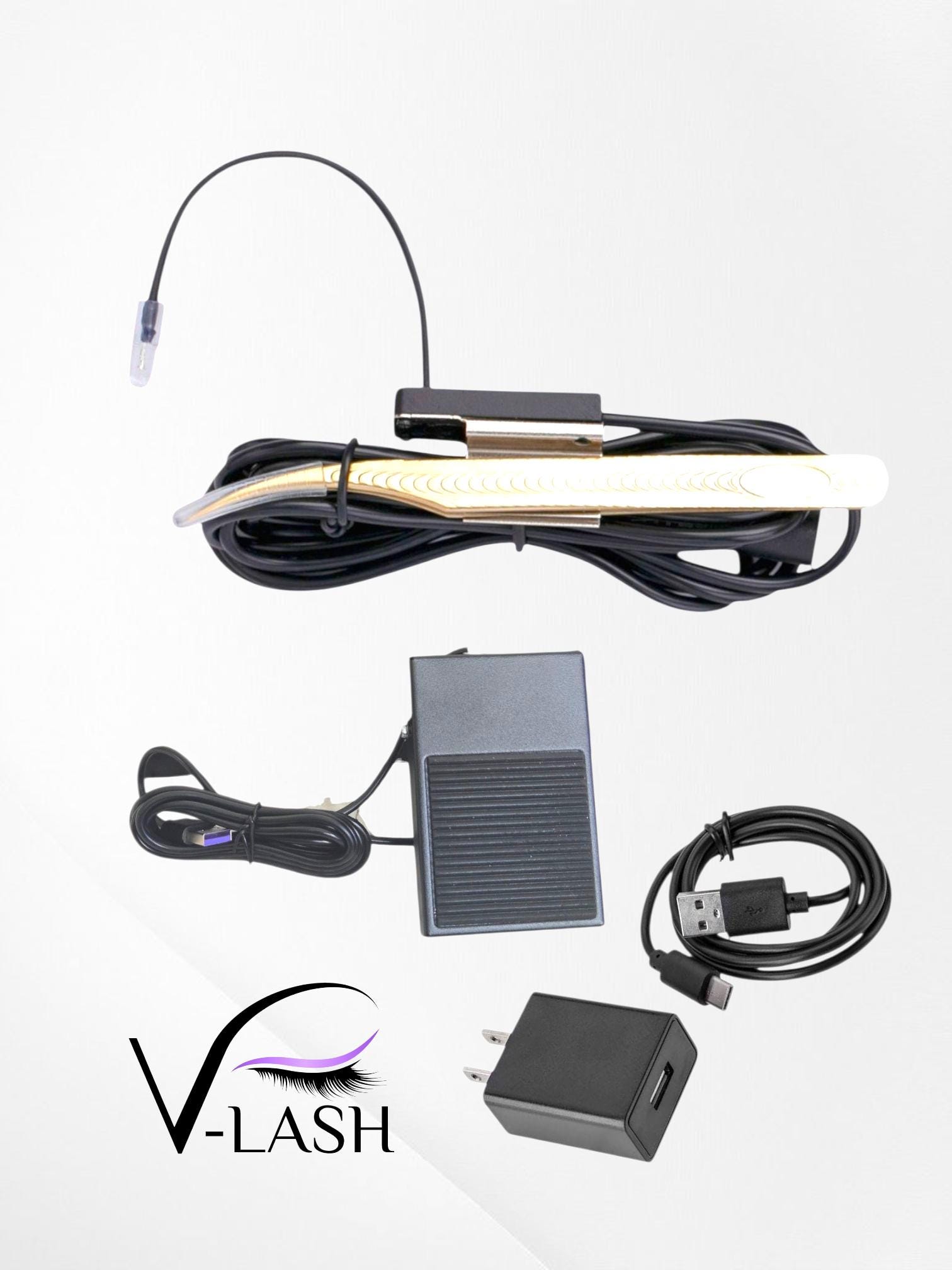 V-lash Pro Starter LED Eyelash System Kit. UV Tweezer Lamp, Foot 