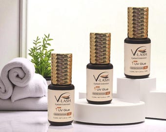 UV 1sec Eyelash Glue. Gentle Formula. Cures Instantly.  Large 10mL bottle, Lash 2x more, faster curing.