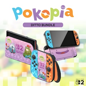 K&ouml;nnte beinhalten: Ein Nintendo Switch Ditto Bundle mit einem rosa und lila Thema. Das Bundle enth&auml;lt eine Konsole, Joy-Cons und eine Dockingstation, alle mit Charakterkunst und dem Text "Pokopia" und "Ditto Bundle" verziert.