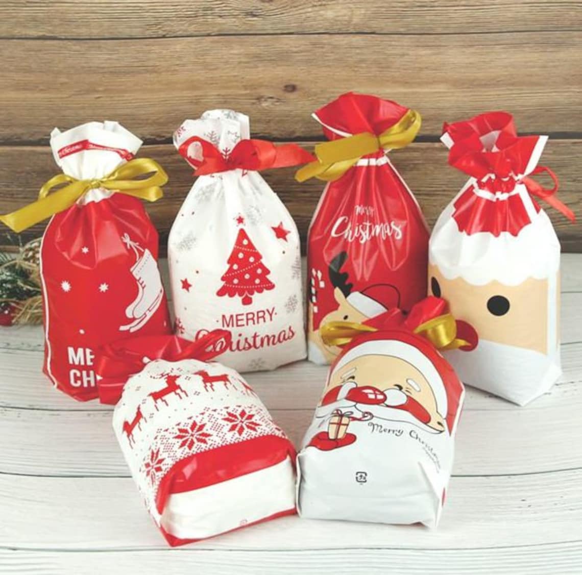 Pack of 10 Christmas Candy Bags Xmas Packing Bag Merry Etsy