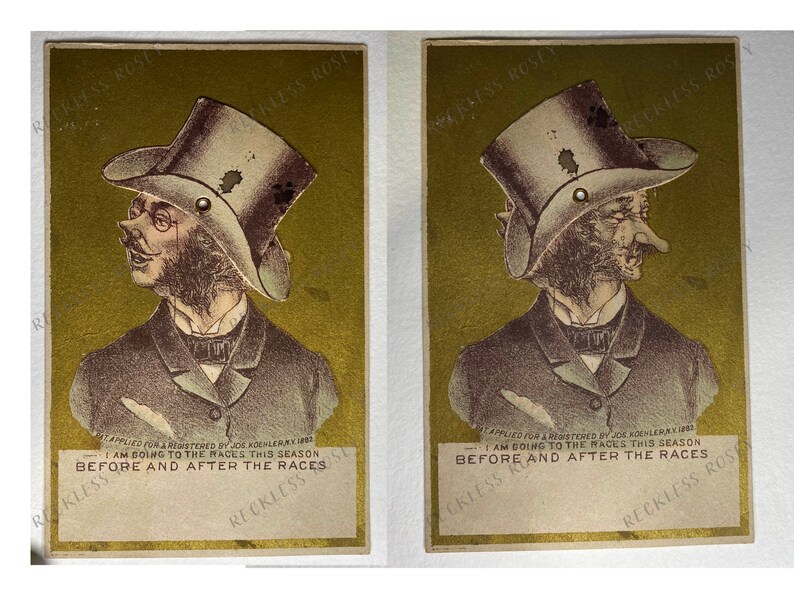Antique Mechanical Trade Card Victorian Trade Card Blank Before and After the Races