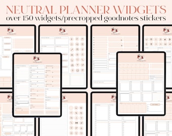 Neutral Planner Widgets - OVER 150 - Goodnotes precropped sticker sheet & individual PNGs included