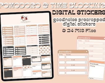 Pomodoro and Time Blocking Digital Planner Stickers - Productivity - Neutrals and Warm Tones