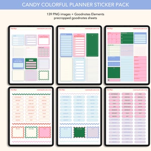 以下が含まれることがあります： Goodnotes 用の 139 PNG 画像を含むデジタルプランナー用ステッカーパック。このパックには、さまざまな形、サイズ、デザインのカラフルなステッカーが含まれています。ステッカーは Goodnotes で簡単に使用できるように事前に切り取られています。