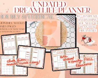 Undated Dream Life Planner - includes both HOURLY & VERTICAL planners - Warm Neutral Life Planner - 40+ templates + full tutorial