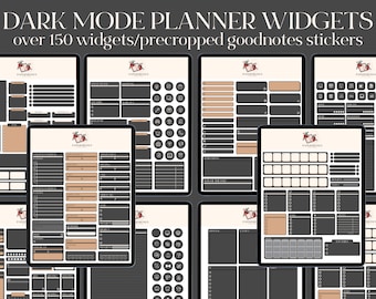 Dark Mode Planner Widgets - OVER 150 - Goodnotes precropped sticker sheet & individual PNGs included