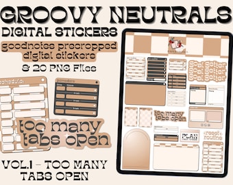 Groovy Neutrals Digital Planner Stickers Volume 1 - Too Many Tabs Open - Productivity, Routines, Pomodoro