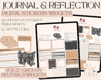 Journal & Reflection Digital Planner Stickers/Widgets - Groovy Neutrals Vol.2 - Digital Planner Widget Bundle 38 pngs - PaperNRoses
