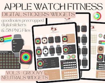 Apple Watch Fitness/Activity - Precropped Goodnotes Digital Planner Stickers - Widgets - Groovy Neutrals Vol.3 - PaperNRoses - 58 PNG files