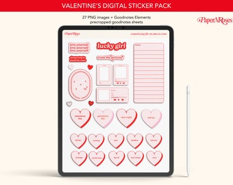 Valentine's Digital Planner Stickers - Precropped for Goodnotes, Collection/Elements and PNGs