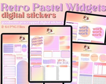 Retro Pastel Widgets - Digital Planner Stickers - Precropped Goodnotes File and PNG Files - PaperNRoses